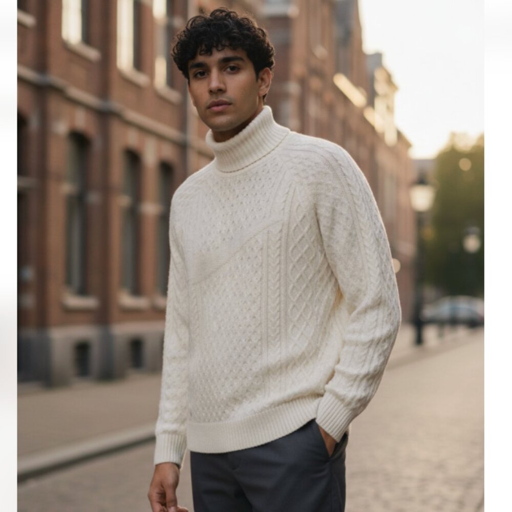 NWT $180 Nike  Life Cable Knit Turtleneck Sweater Light Bone FB7770-072 S Wool